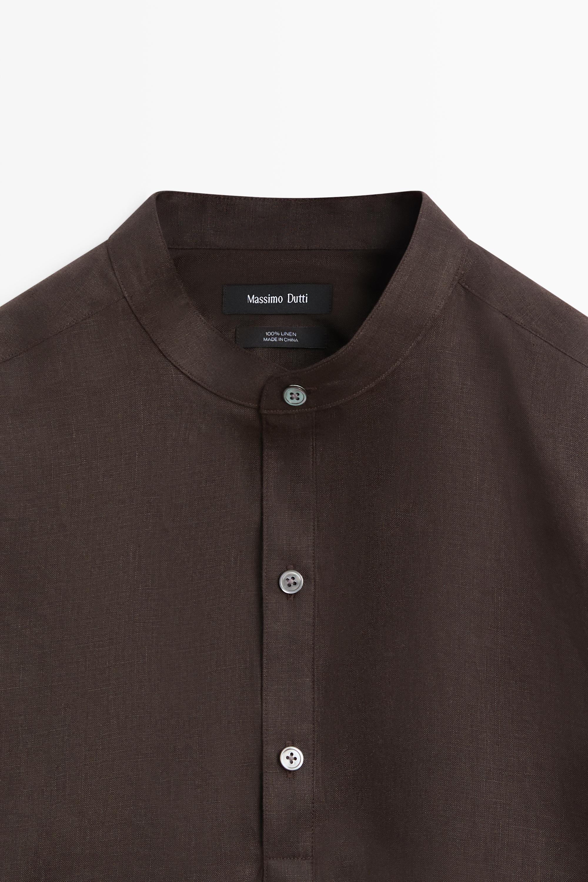 Regular fit stand collar 100% linen shirt